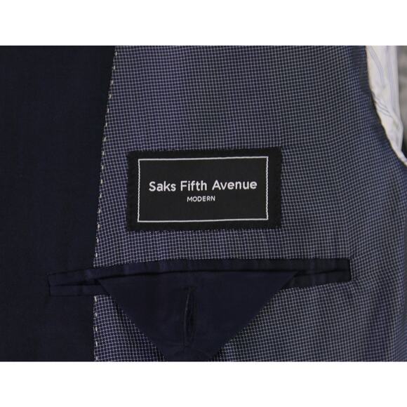Saks Fifth Avenue Men's Modern Fit Solid Navy Blue 120's Wool Blazer Jacket 42L - Picture 8 of 10